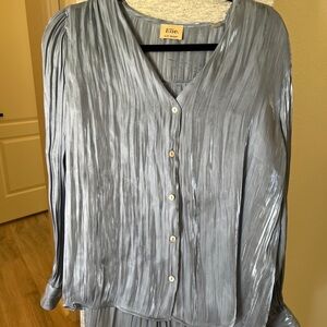 Elie Tahari Women's Silver/Baby Blue Button-Up Blouse